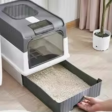 Large Space Foldable Cat Litter Box with Front Entry & Top Exit with Tray - friendly pets